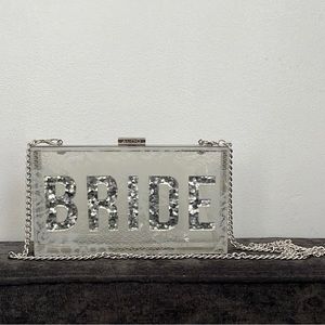 Aldo Clear Acrylic / Lucite Bride Clutch Purse with Lace Lining